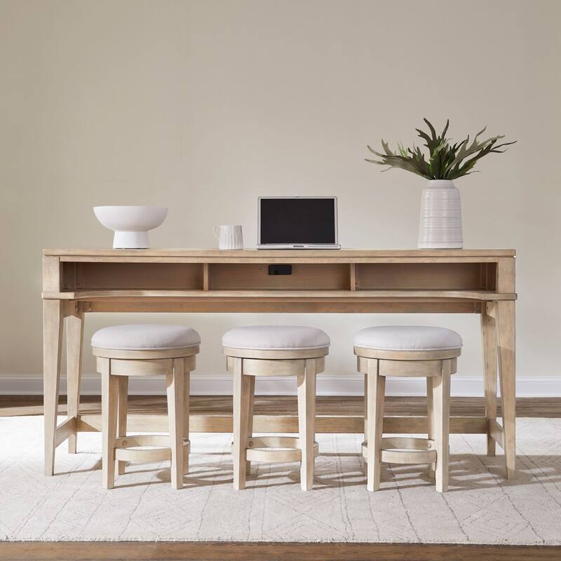 Liberty Furniture Brentwood Oak Bar Console, Optional Swivel Stools - Bar with Stools Sandstone Brown