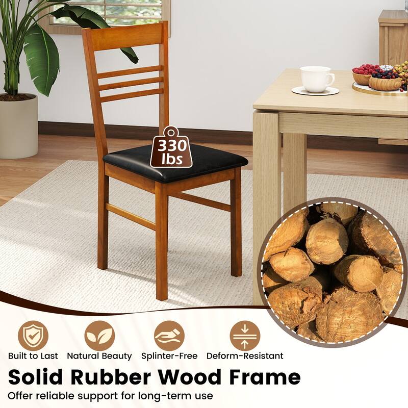 Gymax Wood Dining Chairs Set of 2 w/Rubber Wood Frame Padded Seat &
