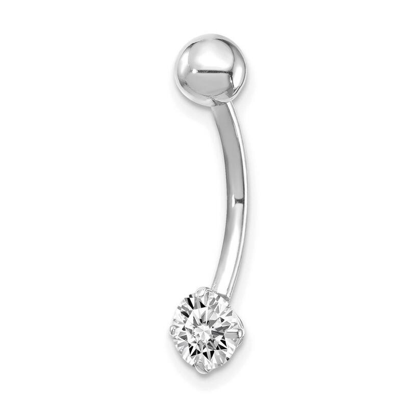 Curata Solid 10k Yellow or White Gold 14g 5mm Round Simulated Diamond Belly Ring Piercing -6x22mm