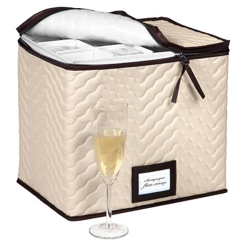 Champagne Flute Storage Box Case - Organizer Chest Holds 12 Stemware Glasses