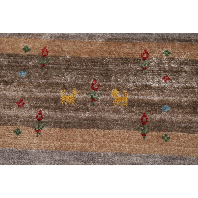 Gabbeh Oriental Area Rug Handmade Grey Silk Carpet - 7'8" x 9'9"