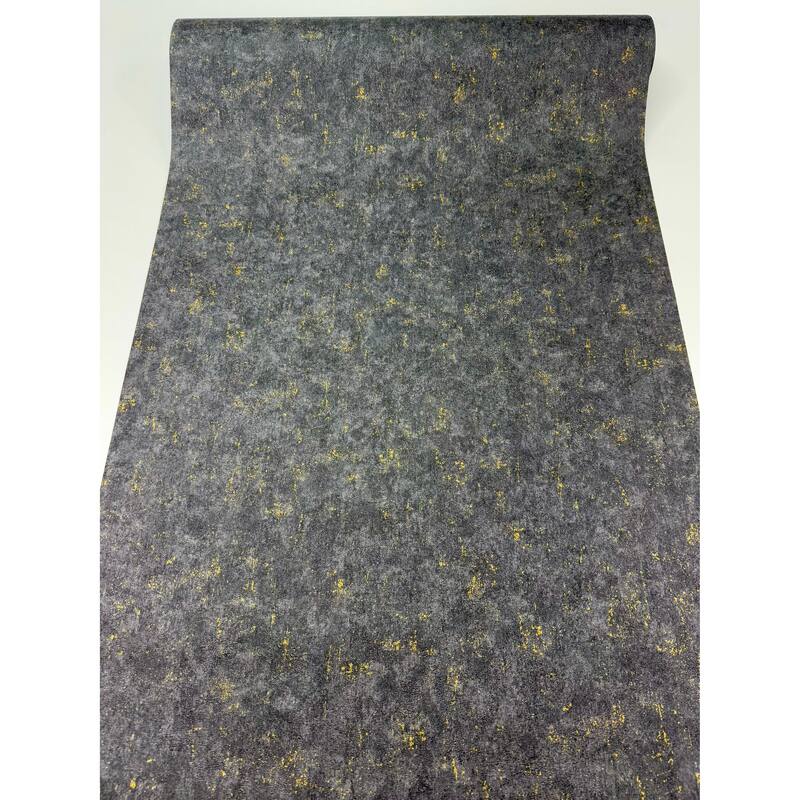 Dark Gray Gold Smooth Fabric Wallpaper, 3D Faux Cork Black Gold Shimmering Design - Double Roll