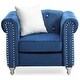 preview thumbnail 1 of 2, Solid Jeweled Tufted Velvet Accent Chair with Throw Pillow - 38" - Blue