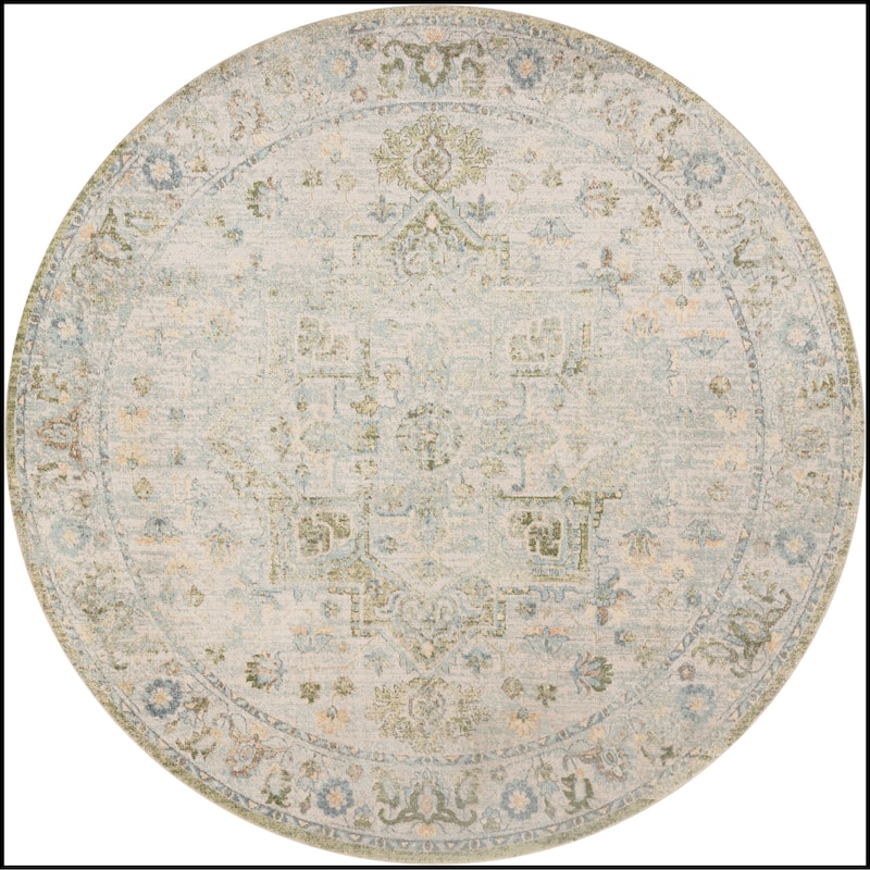 Nourison Abby Machine Washable Indoor only Persian Floral Area Rug. - 7'10" x Round - Blue/Green - Round