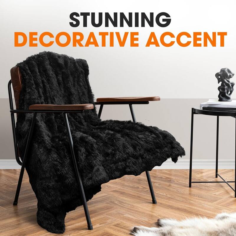 Cheer Collection Reversible Faux Fur Accent Throw Blanket