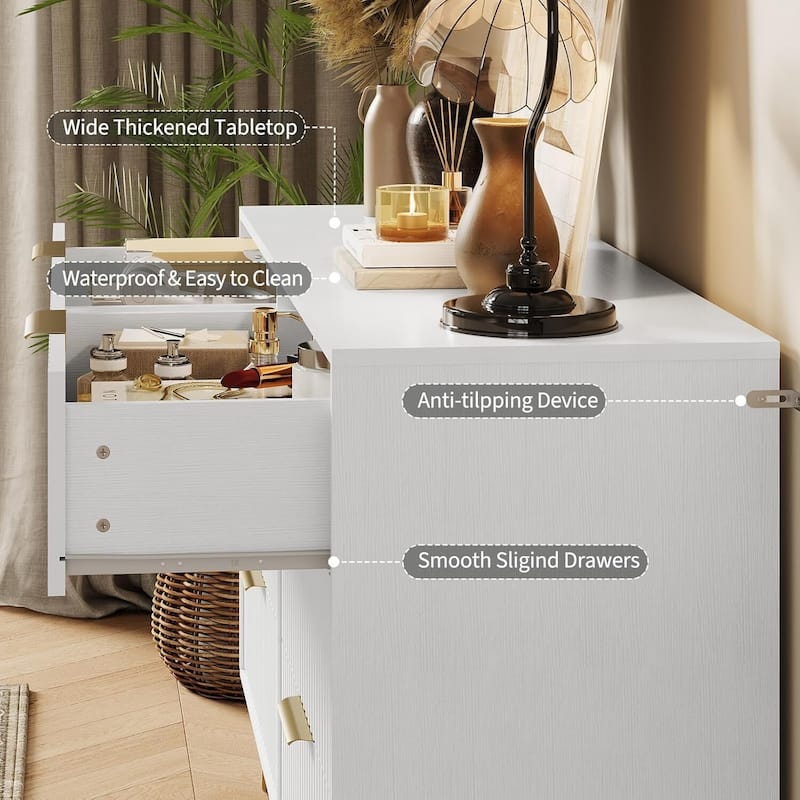 47" Wide Modern Fluted Dresser for Bedroom with 6 Drawers