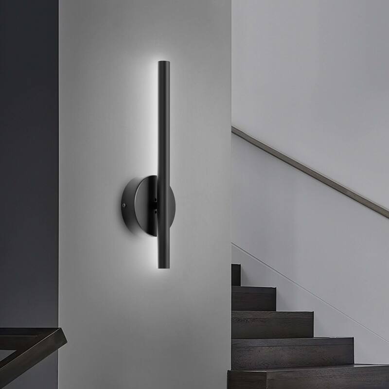 Modern Industrial Minimalist Metal LED Integrated Linear Strip Wall Light Sconce - 15.7 in. 6000K - Black