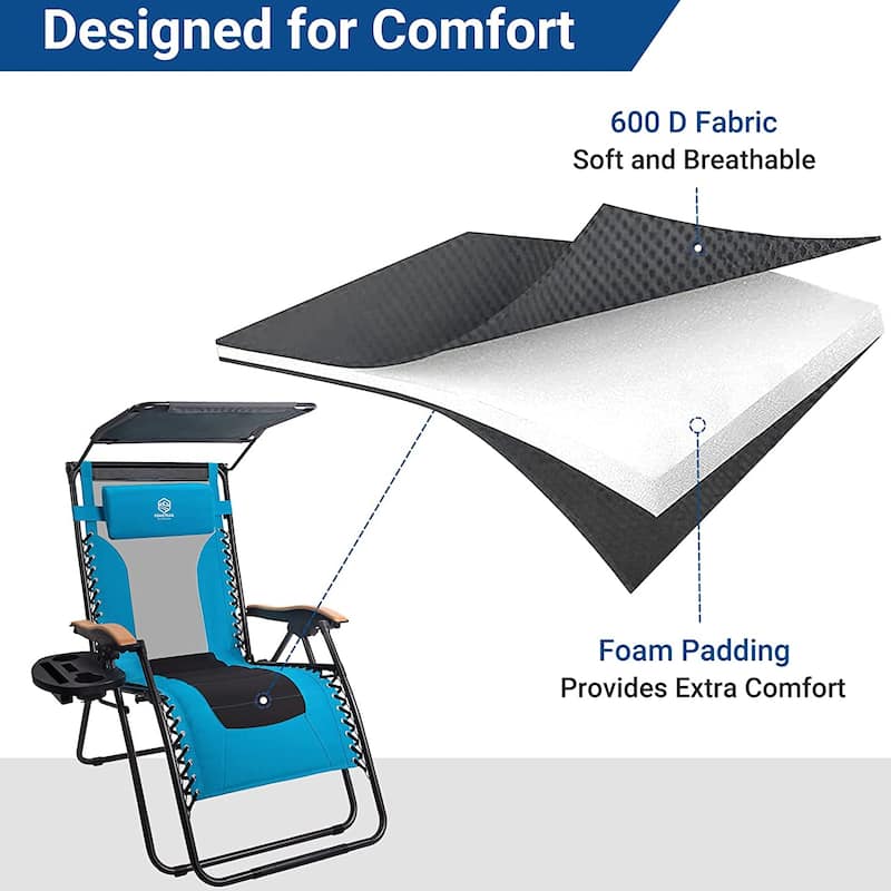 Set of 2 Folding Reclining Lounge Chair, Outdoor Zero Gravity Recliner W/Side Tray & Detachable Headrest Pillow