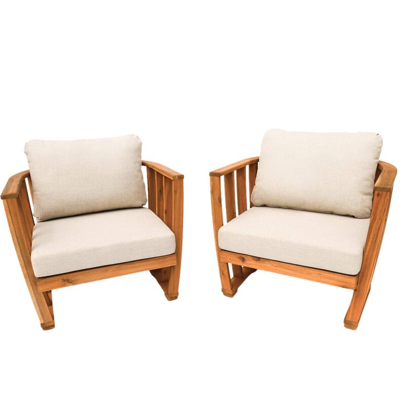 Set of 2 Outdoor Semicircular Ring Shape Acacia Wood Chairs