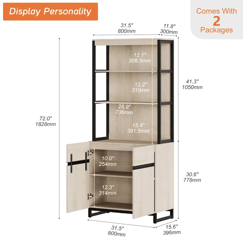 WAMPAT Modern 72" Tall Bookcase with Metal Base and Adjustable Shelves, Library Book Shelf with Storage Cabinet