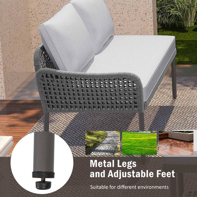 6-Piece Rope L-Shaped Patio Sectional Set For 9