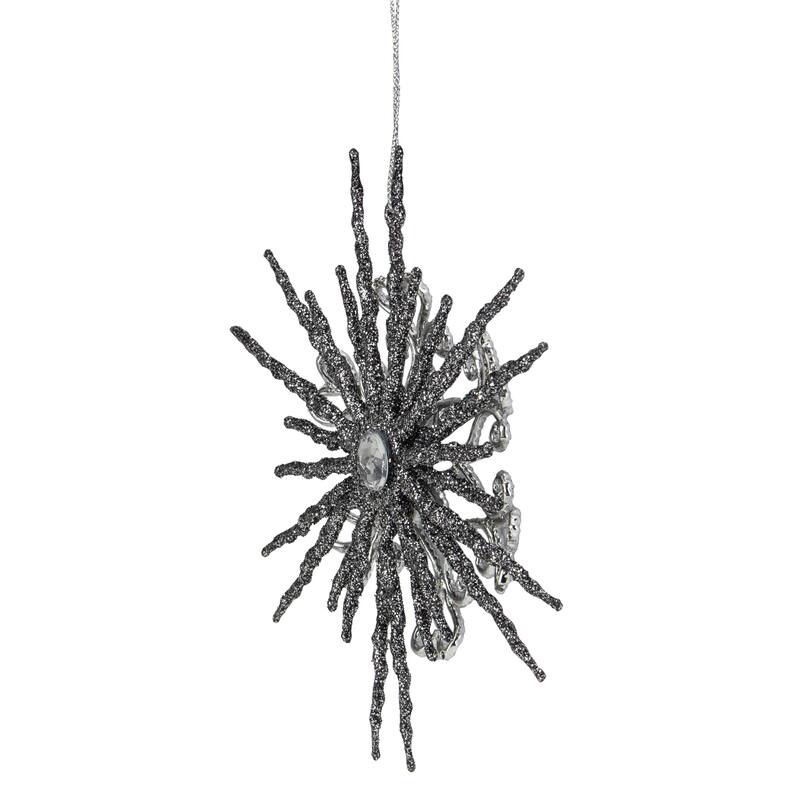 Glittered Double Snowflake Christmas Ornament - 6" - Silver