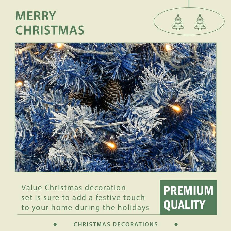 Pre-lit Xmas Tree Artificial Christmas 4-Piece Set in Blue