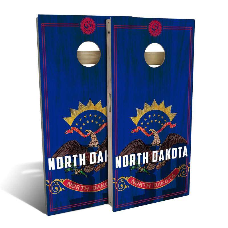 North Dakota State Flag 2.0 Outdoor Cornhole Board Set - Backyard 2x4 - NO Accessories