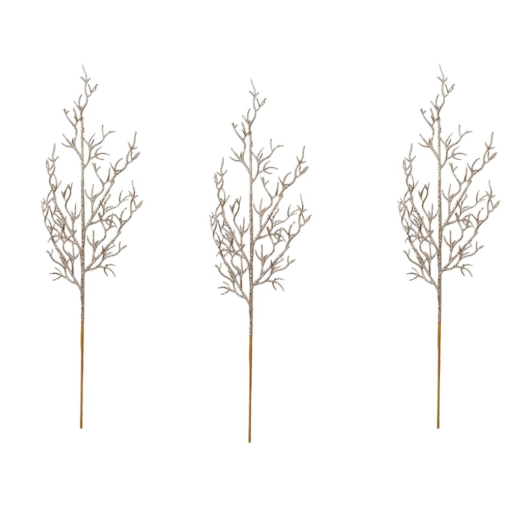 28" Glitter Twig Stem, Champagne, Set of 3 - Champagne