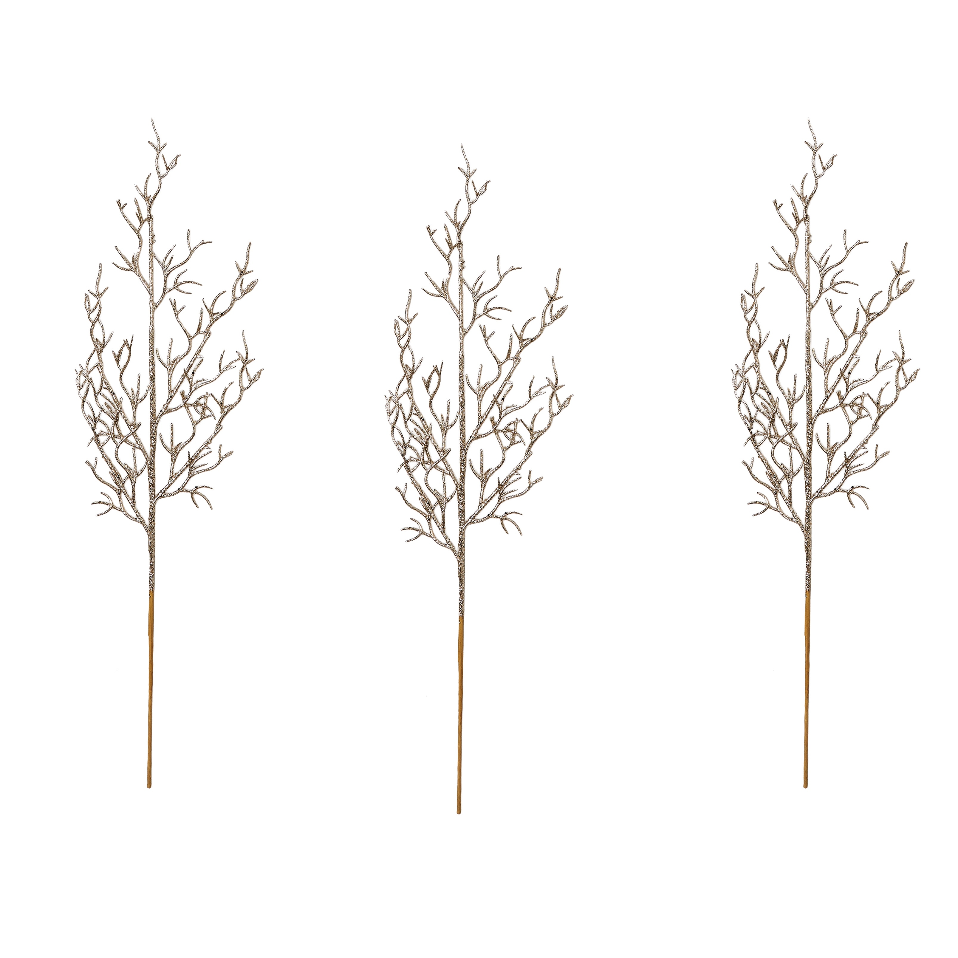 28" Glitter Twig Stem, Champagne, Set of 3 - Champagne