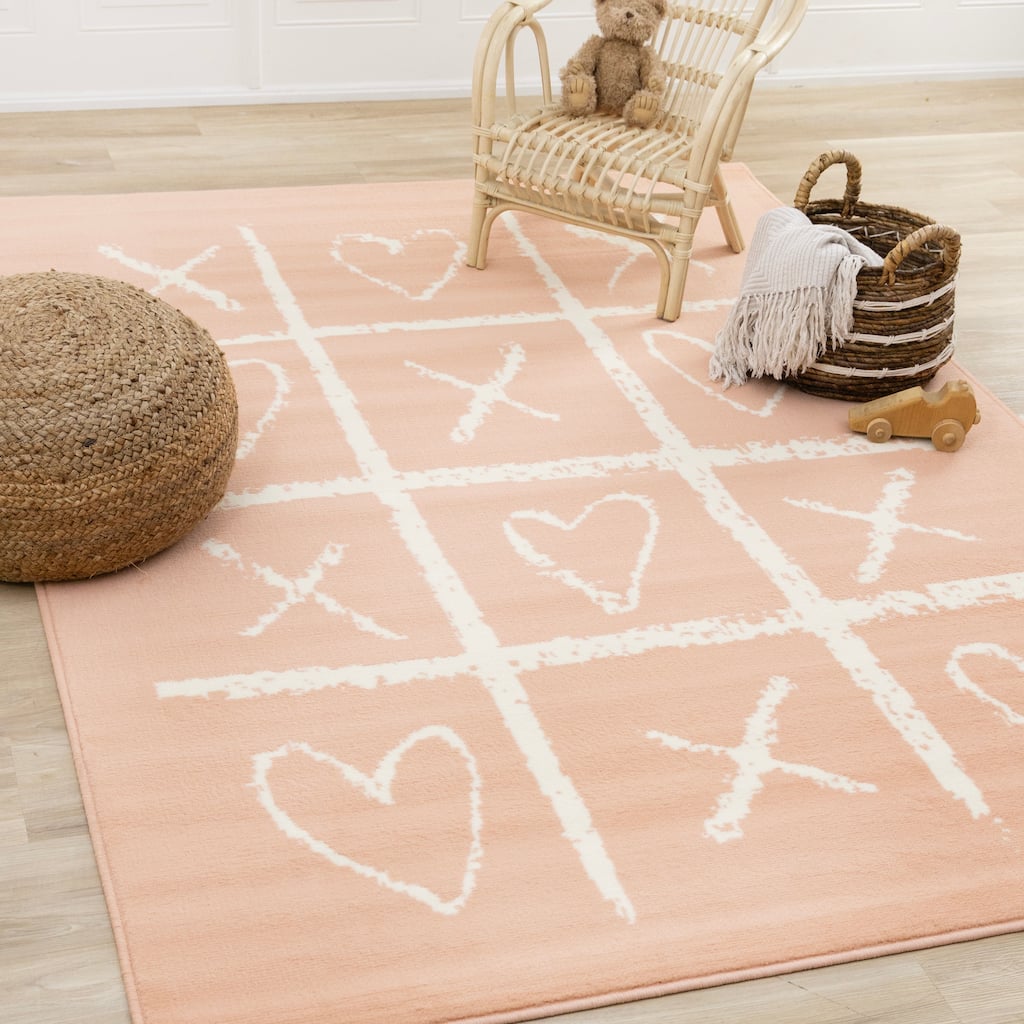 Forte Pink White XO Playing Board Area Rug