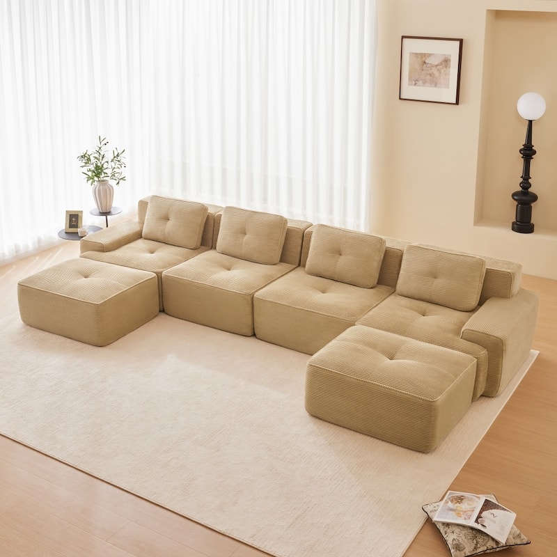152.8" Modern U-Shaped Modular Anti-slip Design Sectional Sofa with 2 Ottomans - Camel