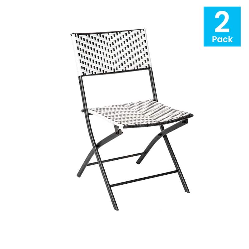 2PC Indoor/Outdoor PE Rattan Folding Bistro Chairs