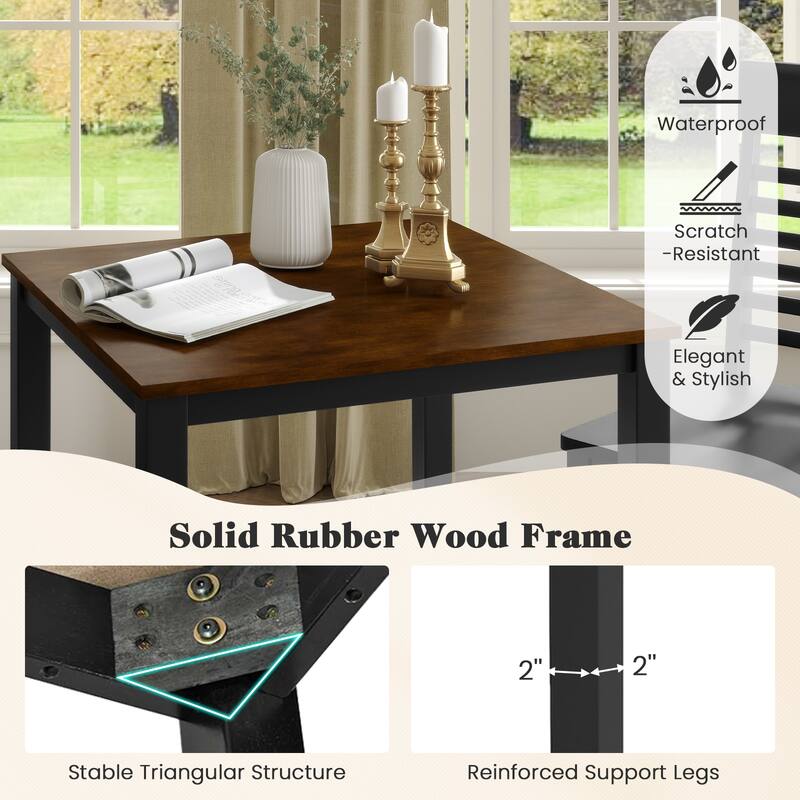 Gymax 3 PCS Counter-Height Dining Table Set for 2 Square Kitchen Table