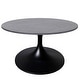 preview thumbnail 9 of 27, Verve Series 27" Round Coffee Table with Sintered Stone Tabletop and Black Steel Base for Living Room, Bedroom, or Apartment Grey