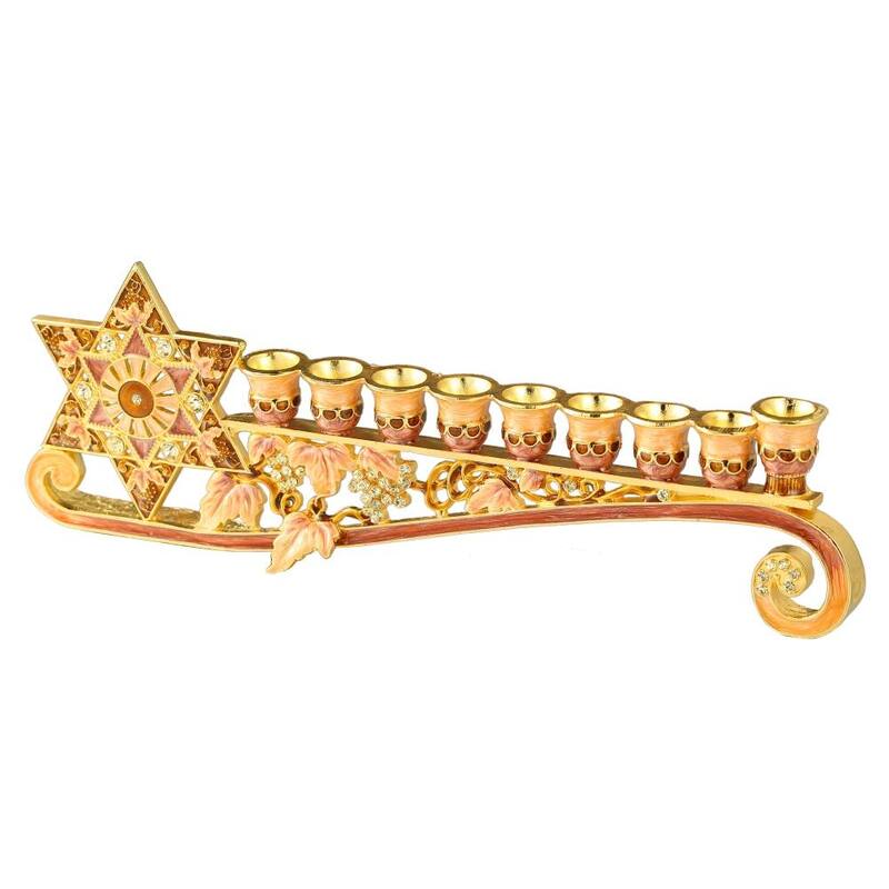 Matashi 9.25-inch Long Hand-painted Menorah Candelabra - Gold