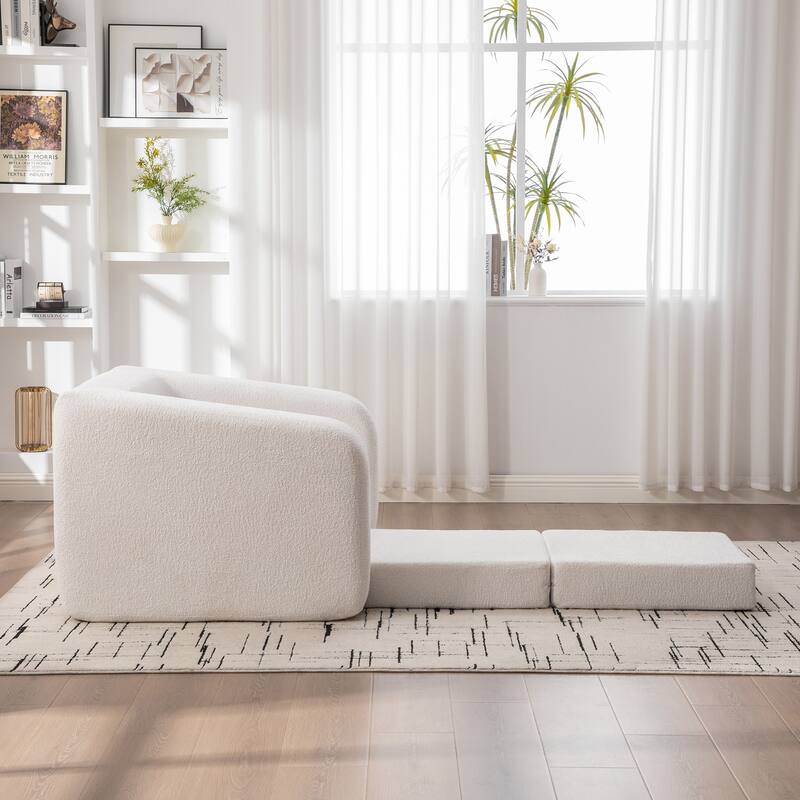 40" Convertible Chenille Floor Sofa Bed, Foldable Boneless Mattress Cloud Single Couch Lounge Chair with Armrest & Pillow