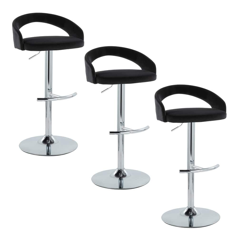 Grotto Upholstered Adjustable Barstool with Chrome Metal - Set Of 3