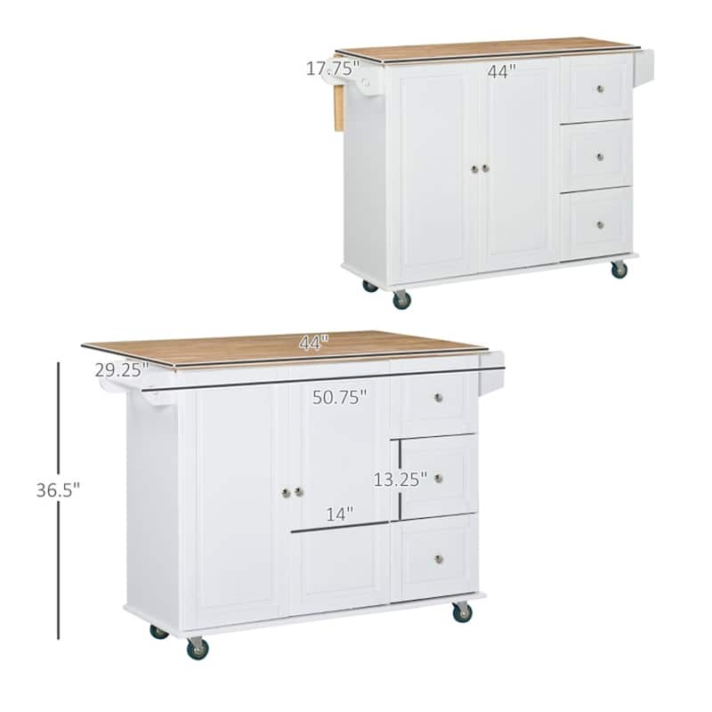 Multi-Functional Rubber Wood Counter Kitchen Cart with Cabinet Storage and Drop Leaf Extension - 50.75" L x 29.25" W x 36.5" H