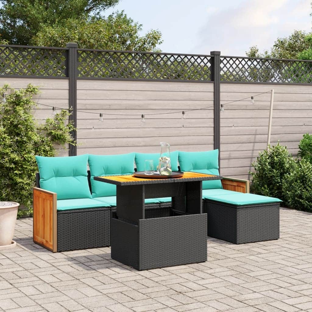 vidaXL Patio Sofa Set with Cushions Outdoor Furniture 6 Piece Poly Rattan - 21.7 x 24.4 x 27.2