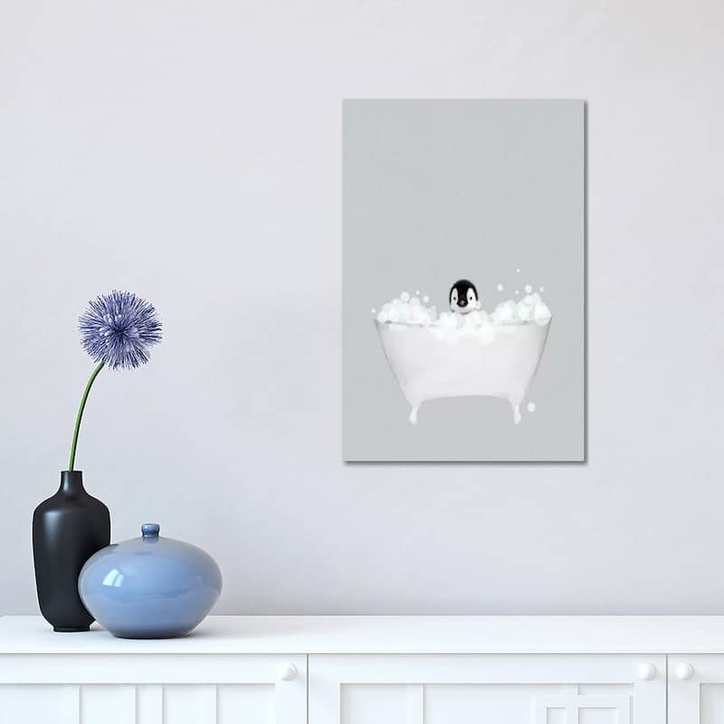 iCanvas "Penguin Blue Bath" by Leah Straatsma Canvas Print - 18x12x1.5