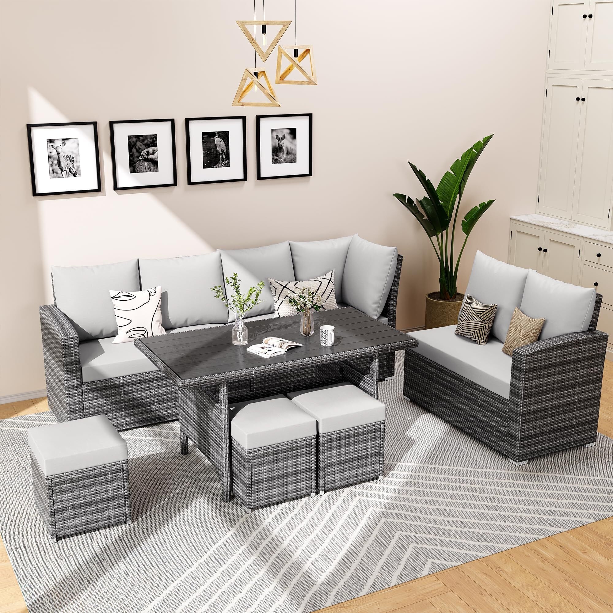 7 Piece Outdoor Sectional Sofa with Dining Table