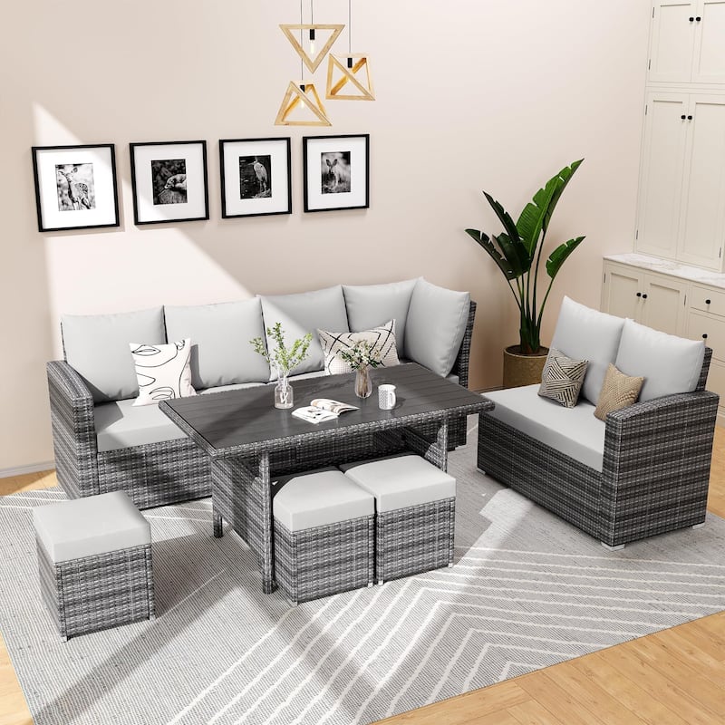 7 Piece Outdoor Sectional Sofa with Dining Table