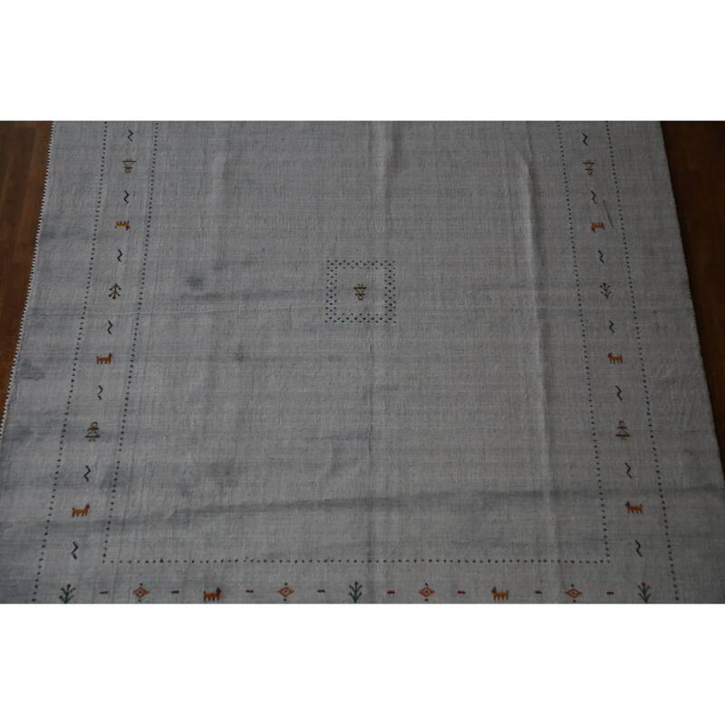 Hand Knotted Oriental 100% Wool Carpet Tribal Tribal Greys & Charcoal Gabbeh Area Rug - 9' 10'' X 7' 11''