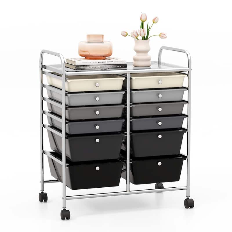 12-Drawers Rolling Storage Cart with Organizer Top - See Details - Grey