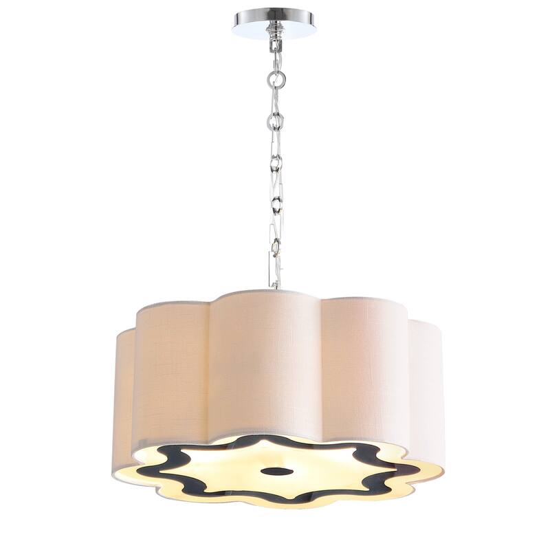 Gabrielle 4-Light 20" Adjustable Scalloped Shade Metal LED Pendant, Chrome/White by JONATHAN Y