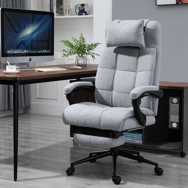 Vinsetto Executive Linen Fabric Home Office Chair With Retractable Footrest Headrest And Lumbar Support On Sale Overstock 31629504
