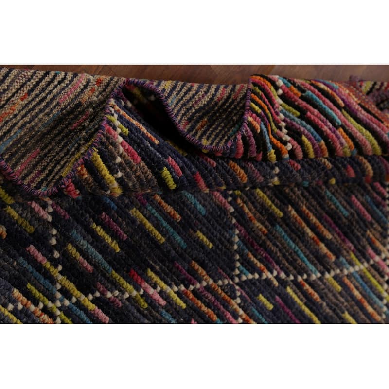 Colorful Trellis Moroccan Area Rug Hand-Knotted Wool Carpet - 6'1"x 9'3"