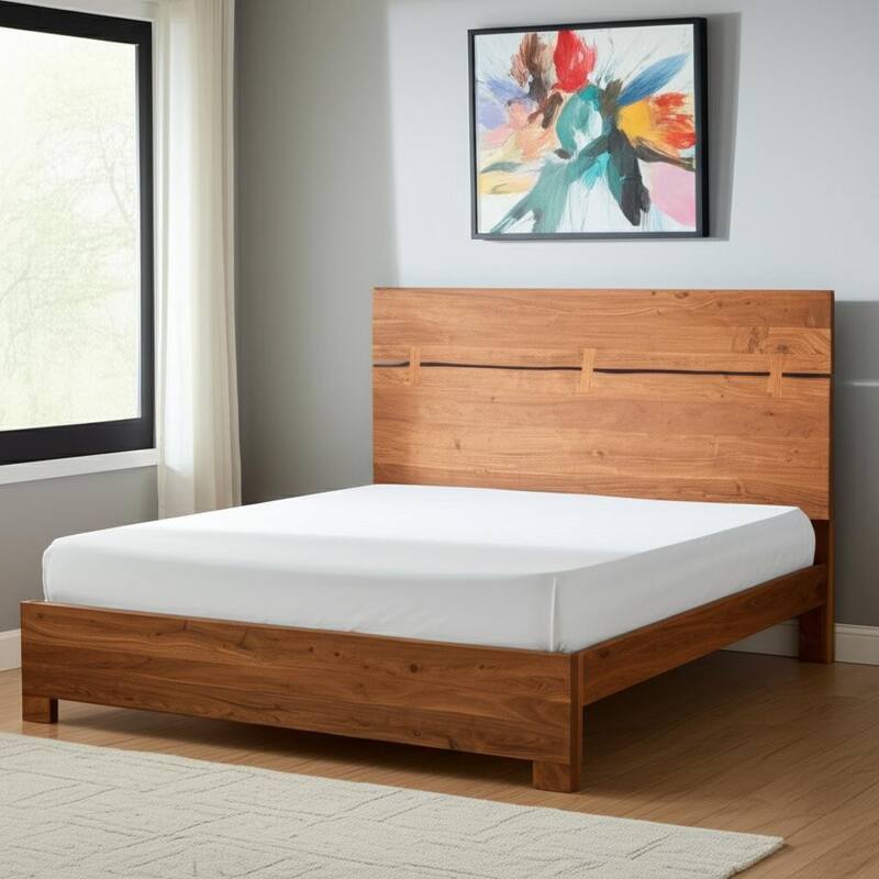 HomeRoots Brown Live Edge Bow Joint Solid Wood King Bed Frame - King
