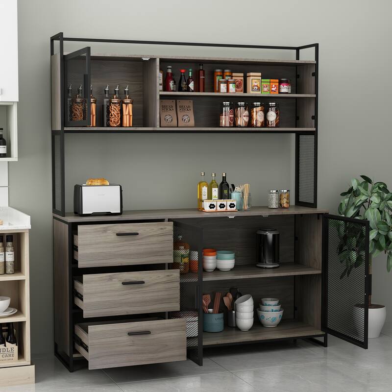 59"W Kitchen Cabinet Pantry with Sleek Design & Ample Storage - 59"W 68.5"H