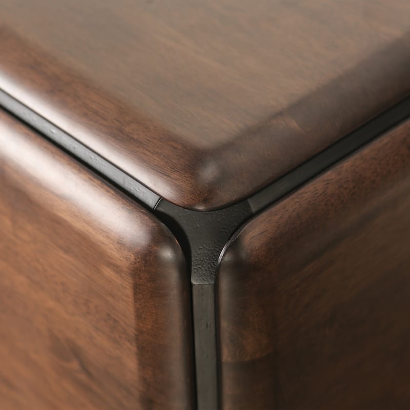 Furniture of America Abigail XV Mid-Century Modern Walnut Solid Wood Dining Server with Hidden Drawers and Shelves