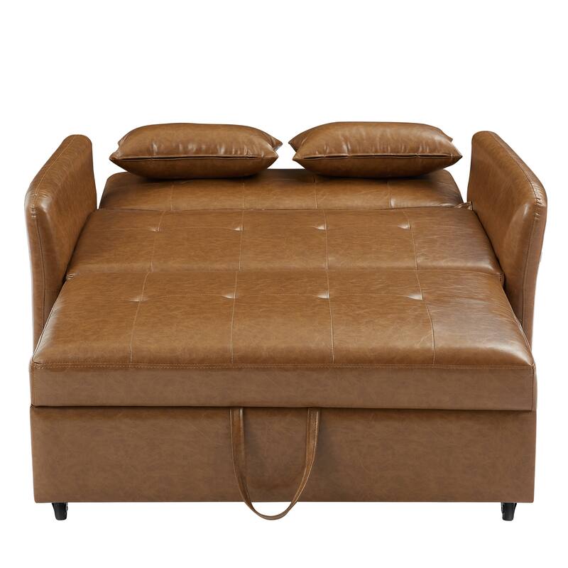 51.57" PU Convertible Sleeper Sofa with 3 USB Ports, 400lb Capacity, and Pull-Out Bed Mechanism