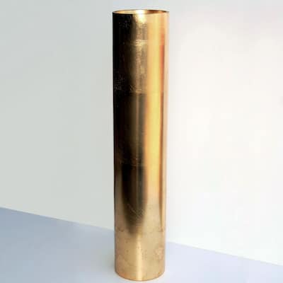 20 Inch Glass Cylinder Shape Hand Gilded Vase with Metal Leaf Details and Distressed Finish