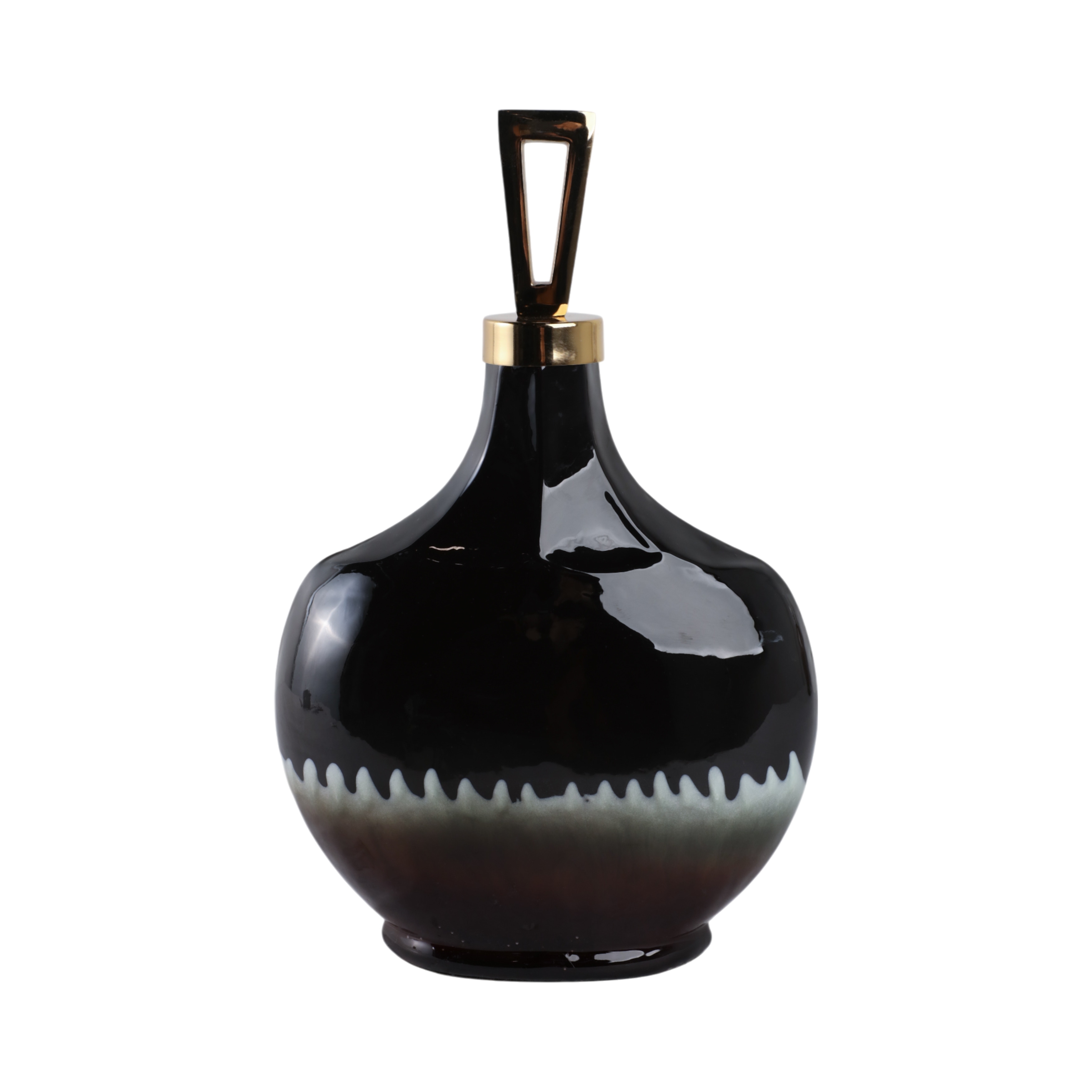 Decorative Bottle - Black Metal Topper Brass Trim, 20 in.