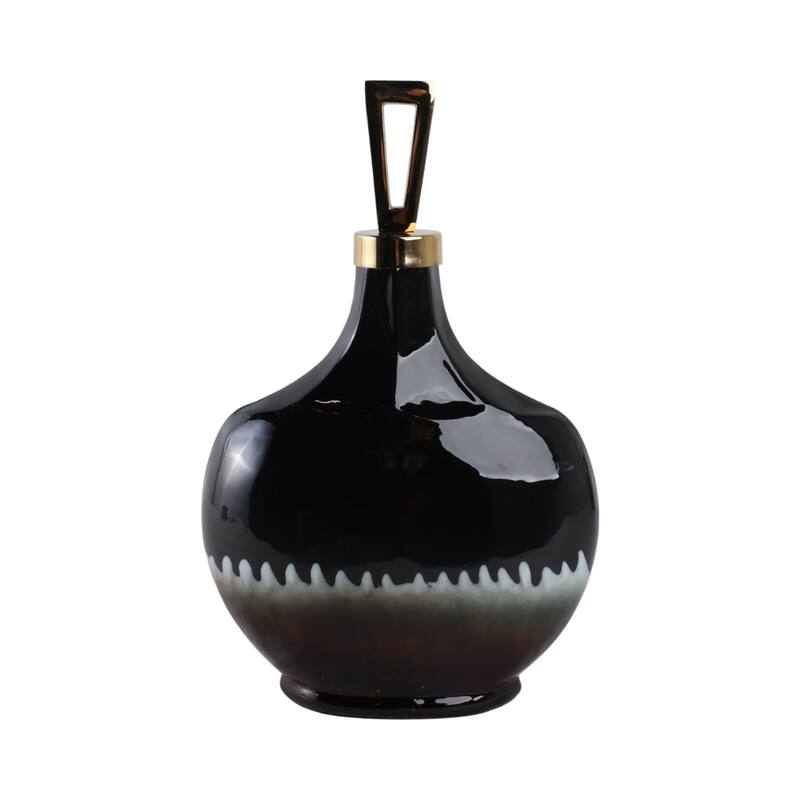 Glass Decorative Vase Modern Sculptural Metal Accent Artisan Details