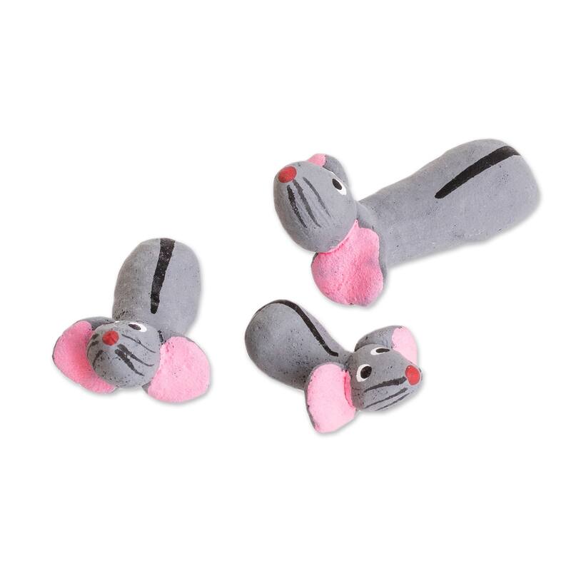 Novica Handmade Mouse Family Ceramic Figurines (Set Of 3)