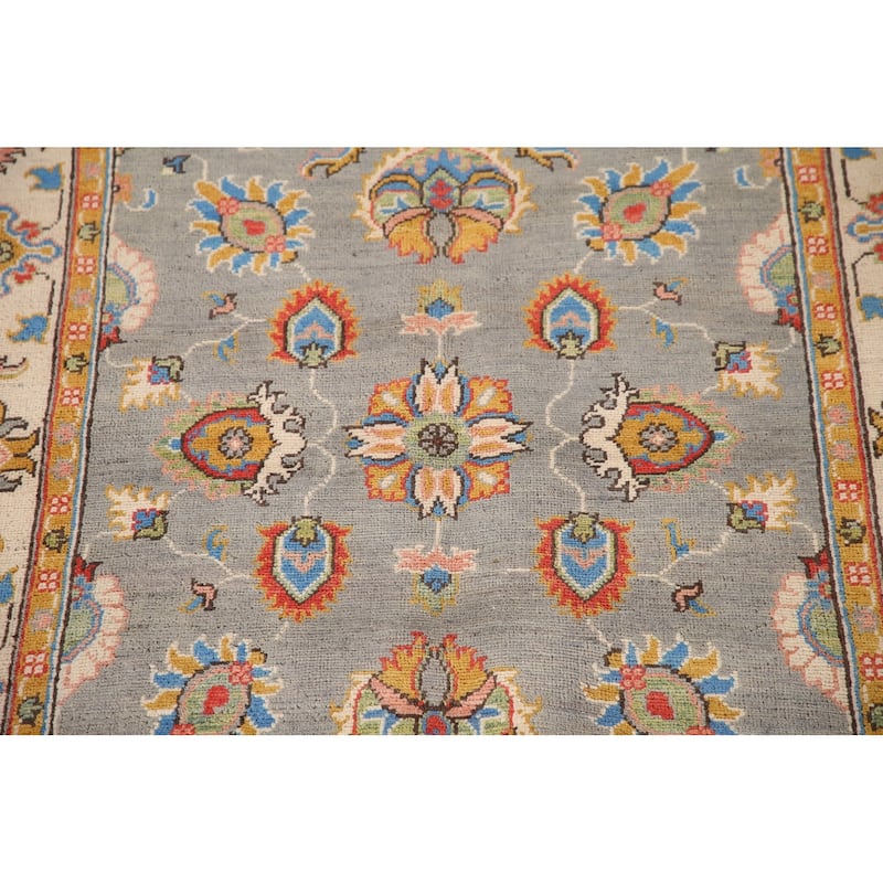 Gray Kazak Oriental Area Rug Hand-Knotted Wool Carpet - 4'1"x 6'4"
