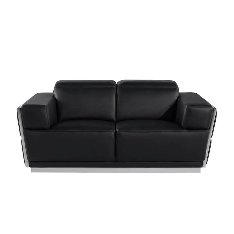 HomeRoots 70" Black And Silver Italian Leather Loveseat