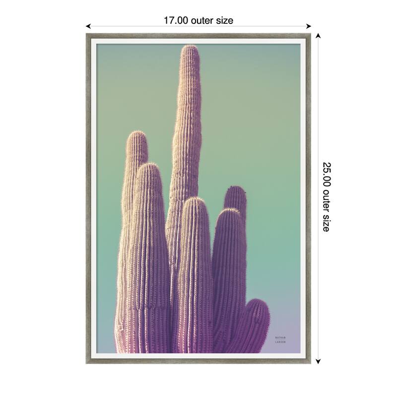 Saguaro Green Pastel by Nathan Larson Wood Framed Wall Art Print - 17 x 25 in - Silver