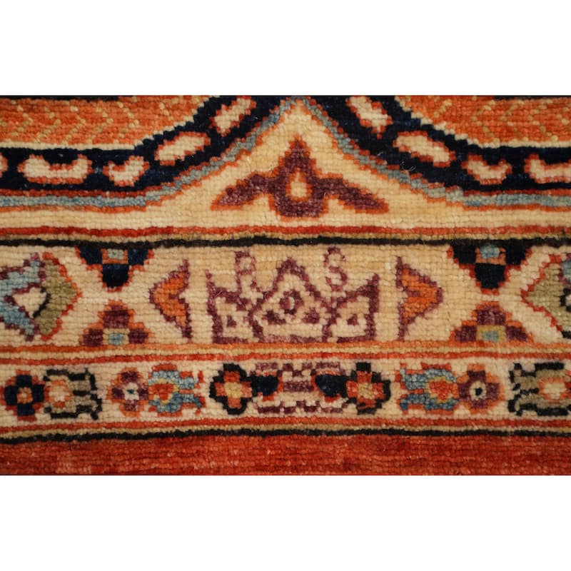 Hand Knotted Traditional Wool Orange Geometric Area Rug - 12' 1'' X 9' 1''